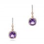 14k Rose Gold 14k Rose Gold Custom Amethyst And Diamond Halo Earrings - Three-Quarter View -  102181 - Thumbnail