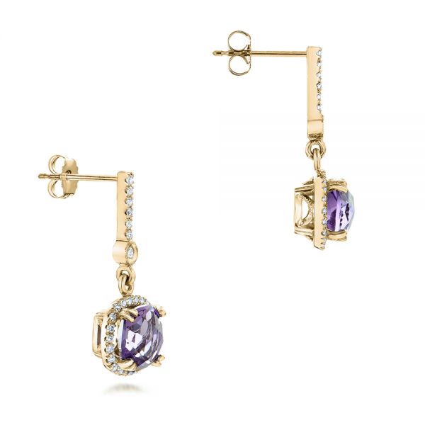 14k Yellow Gold 14k Yellow Gold Custom Amethyst And Diamond Halo Earrings - Front View - 102181