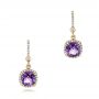 18k Yellow Gold 18k Yellow Gold Custom Amethyst And Diamond Halo Earrings - Three-Quarter View -  102181 - Thumbnail