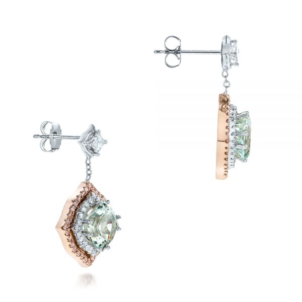 Platinum And 18k Rose Gold Custom Aquamarine And Pink Diamond Earrings - Front View - 102314