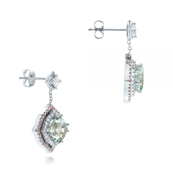  18K Gold And 18k White Gold 18K Gold And 18k White Gold Custom Aquamarine And Pink Diamond Earrings - Front View -  102314