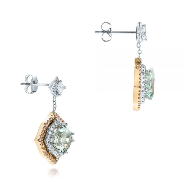Platinum And 18k Yellow Gold Platinum And 18k Yellow Gold Custom Aquamarine And Pink Diamond Earrings - Front View - 102314