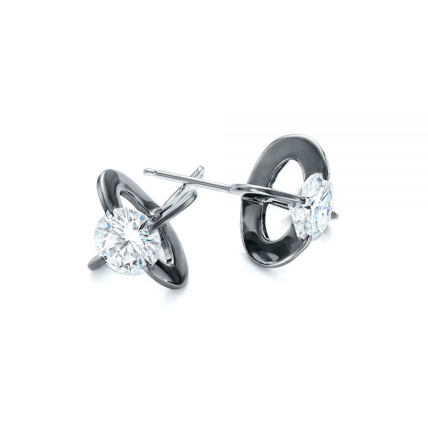  14K Gold Custom Black Rhodium Diamond Stud Earrings - Front View -  102891