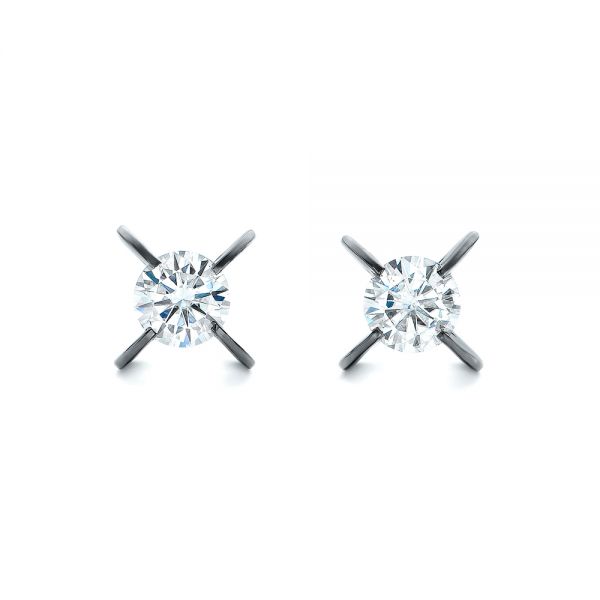  14K Gold Custom Black Rhodium Diamond Stud Earrings - Three-Quarter View -  102891