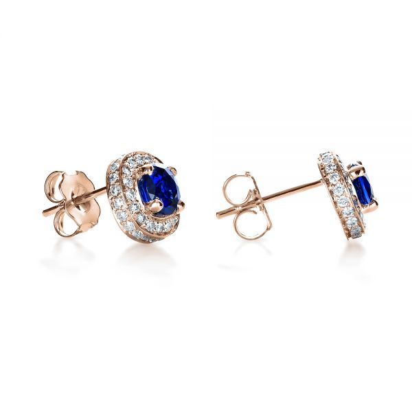 18k Rose Gold 18k Rose Gold Custom Blue Sapphire And Diamond Earrings - Front View -  1429