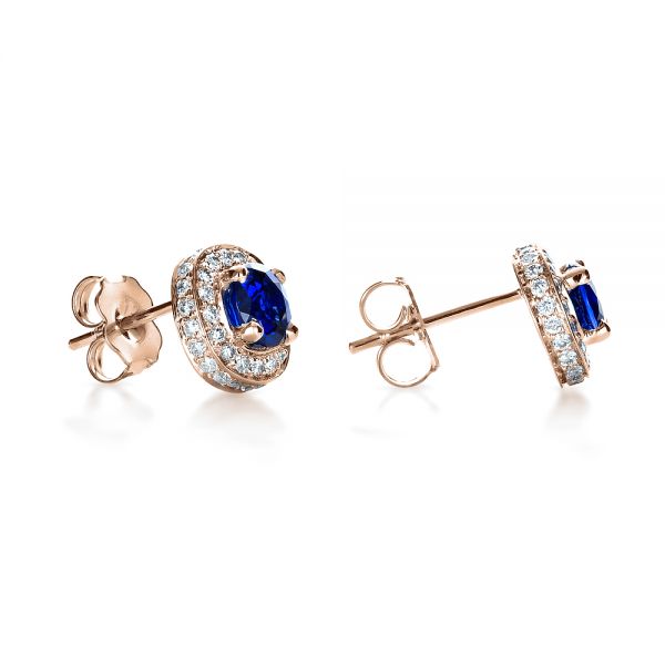 14k Rose Gold 14k Rose Gold Custom Blue Sapphire And Diamond Earrings - Front View - 1429