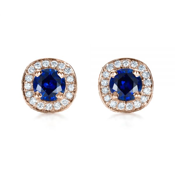 18k Rose Gold 18k Rose Gold Custom Blue Sapphire And Diamond Earrings - Three-Quarter View -  1429