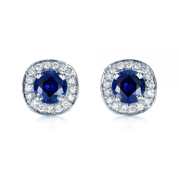 Custom Blue Sapphire and Diamond Earrings - Image