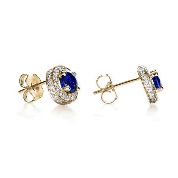 14k Yellow Gold 14k Yellow Gold Custom Blue Sapphire And Diamond Earrings - Front View -  1429