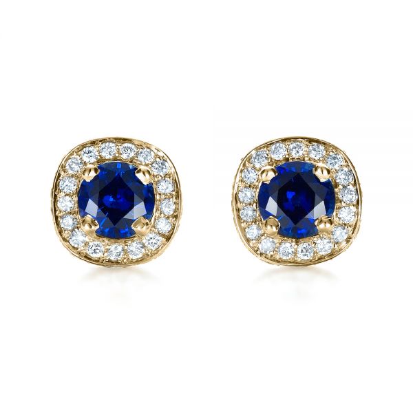 18k Yellow Gold 18k Yellow Gold Custom Blue Sapphire And Diamond Earrings - Three-Quarter View -  1429