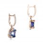 14k Rose Gold 14k Rose Gold Custom Blue Sapphire And Diamond Halo Earrings - Front View -  100859 - Thumbnail