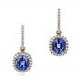 18k Rose Gold 18k Rose Gold Custom Blue Sapphire And Diamond Halo Earrings - Three-Quarter View -  100859 - Thumbnail
