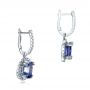 14k White Gold Custom Blue Sapphire And Diamond Halo Earrings - Front View -  100859 - Thumbnail