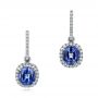 14k White Gold Custom Blue Sapphire And Diamond Halo Earrings - Three-Quarter View -  100859 - Thumbnail