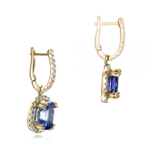 14k Yellow Gold 14k Yellow Gold Custom Blue Sapphire And Diamond Halo Earrings - Front View -  100859