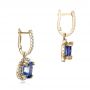14k Yellow Gold 14k Yellow Gold Custom Blue Sapphire And Diamond Halo Earrings - Front View -  100859 - Thumbnail