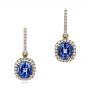 14k Yellow Gold 14k Yellow Gold Custom Blue Sapphire And Diamond Halo Earrings - Three-Quarter View -  100859 - Thumbnail