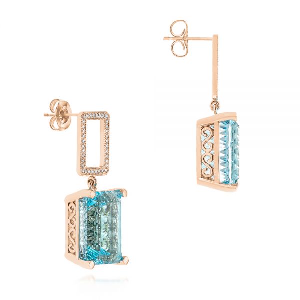14k Rose Gold 14k Rose Gold Custom Blue Topaz And Diamond Earrings - Front View - 104054