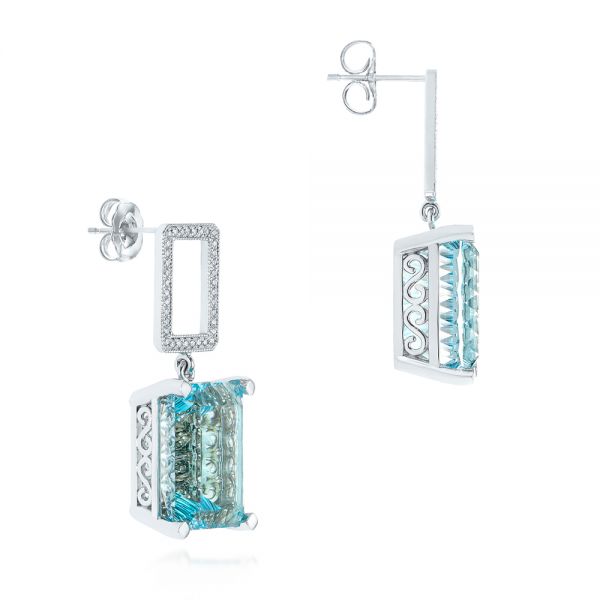 14k White Gold Custom Blue Topaz And Diamond Earrings - Front View -  104054