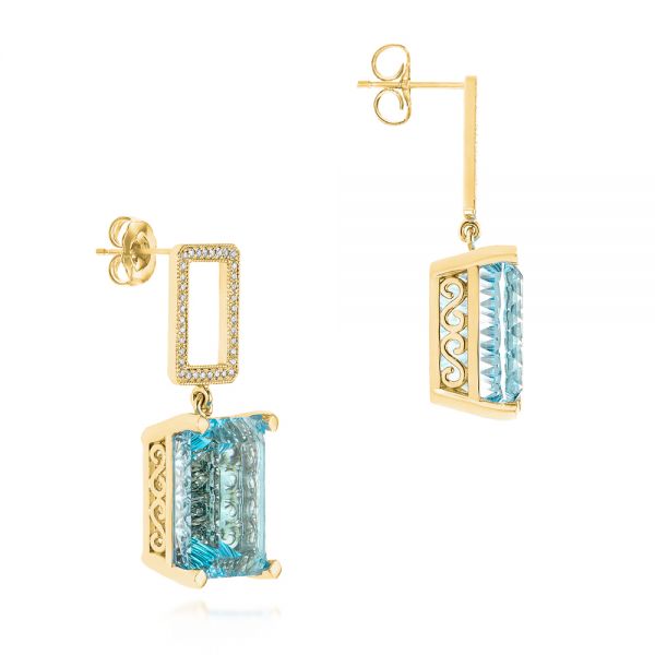 18k Yellow Gold 18k Yellow Gold Custom Blue Topaz And Diamond Earrings - Front View -  104054
