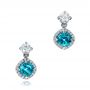 18k White Gold Custom Blue Zircon And Diamond Earrings - Three-Quarter View -  101176 - Thumbnail