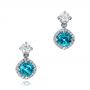  Platinum Platinum Custom Blue Zircon And Diamond Earrings - Three-Quarter View -  101176 - Thumbnail