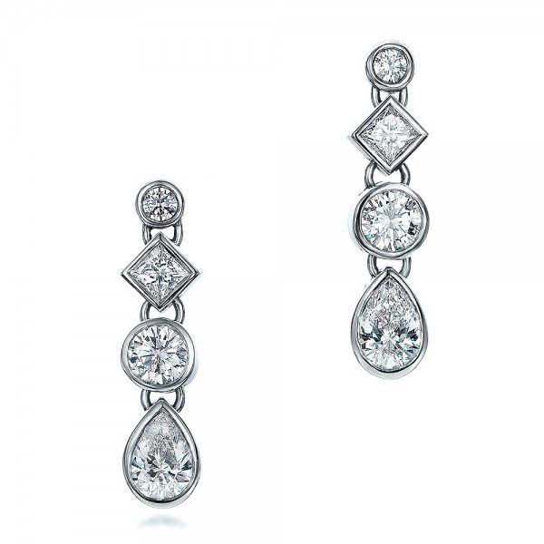 Custom Diamond Drop Earrings - Three-Quarter View -  100800