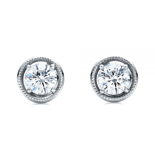  Platinum And 14K Gold Platinum And 14K Gold Custom Diamond Earrings - Three-Quarter View -  100086