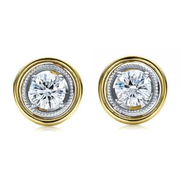  Platinum Custom Diamond Earrings - Three-Quarter View -  100087