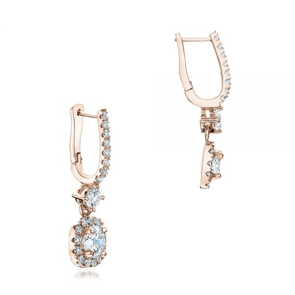 18k Rose Gold 18k Rose Gold Custom Diamond Halo Drop Earrings - Front View - 101240