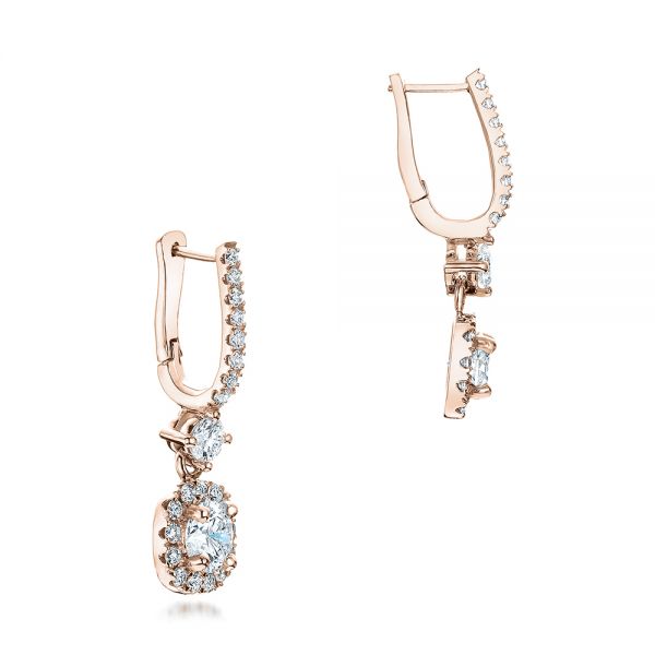 14k Rose Gold 14k Rose Gold Custom Diamond Halo Drop Earrings - Front View -  101240