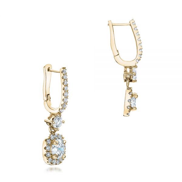 14k Yellow Gold 14k Yellow Gold Custom Diamond Halo Drop Earrings - Front View - 101240