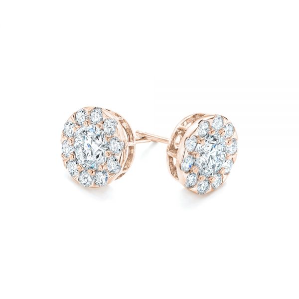 18k Rose Gold 18k Rose Gold Custom Diamond Halo Stud Earrings - Front View - 102987