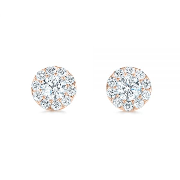 14k Rose Gold 14k Rose Gold Custom Diamond Halo Stud Earrings - Three-Quarter View -  102987