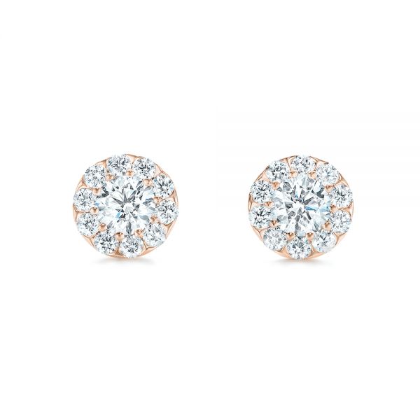 18k Rose Gold 18k Rose Gold Custom Diamond Halo Stud Earrings - Three-Quarter View -  102987