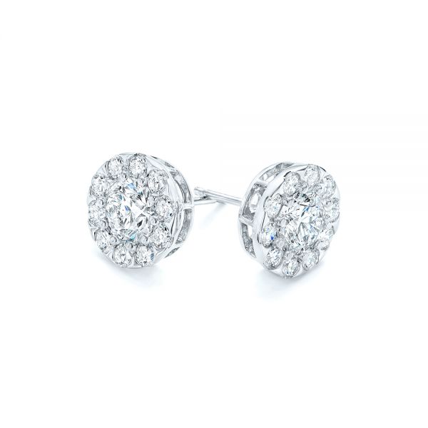 14k White Gold Custom Diamond Halo Stud Earrings - Front View -  102987