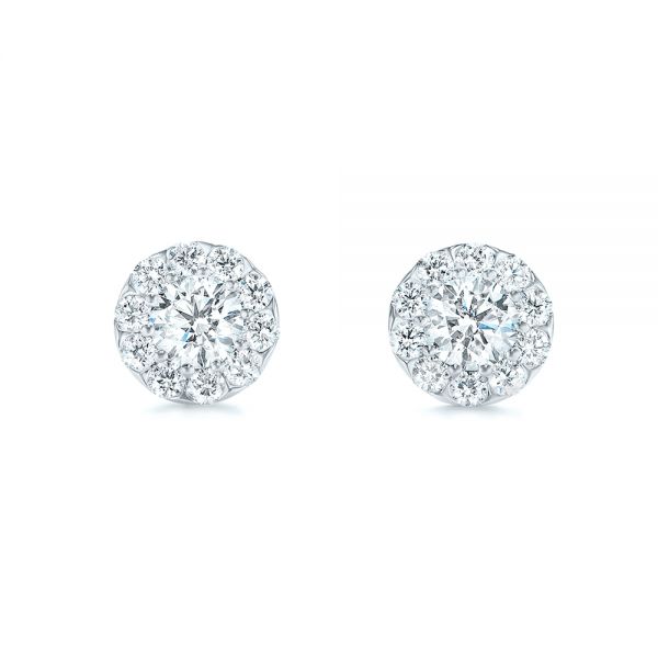 18k White Gold 18k White Gold Custom Diamond Halo Stud Earrings - Three-Quarter View -  102987