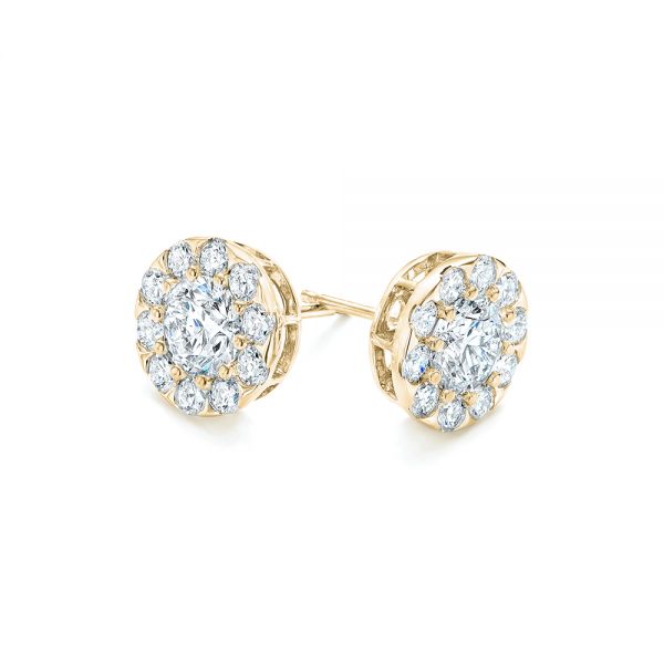 14k Yellow Gold 14k Yellow Gold Custom Diamond Halo Stud Earrings - Front View -  102987