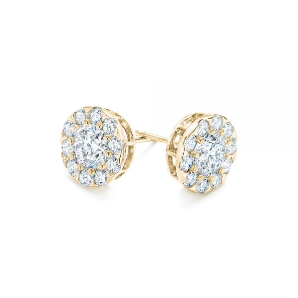 18k Yellow Gold 18k Yellow Gold Custom Diamond Halo Stud Earrings - Front View - 102987