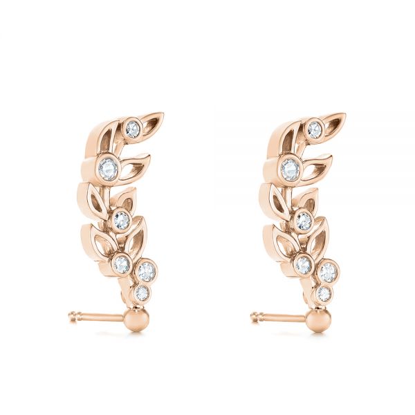 14k Rose Gold 14k Rose Gold Custom Diamond Leaf Climber Earrings - Front View -  104834