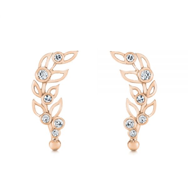 18k Rose Gold 18k Rose Gold Custom Diamond Leaf Climber Earrings - Three-Quarter View -  104834