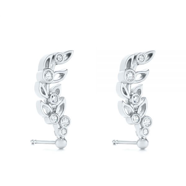 14k White Gold Custom Diamond Leaf Climber Earrings - Front View -  104834