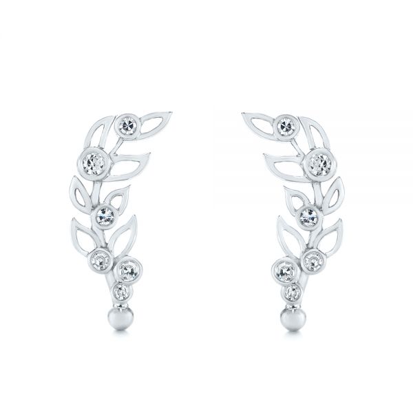 18k White Gold 18k White Gold Custom Diamond Leaf Climber Earrings - Three-Quarter View -  104834