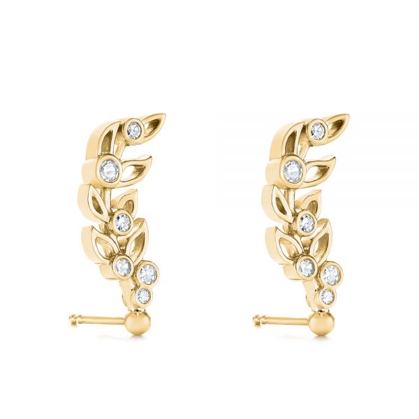 18k Yellow Gold 18k Yellow Gold Custom Diamond Leaf Climber Earrings - Front View -  104834