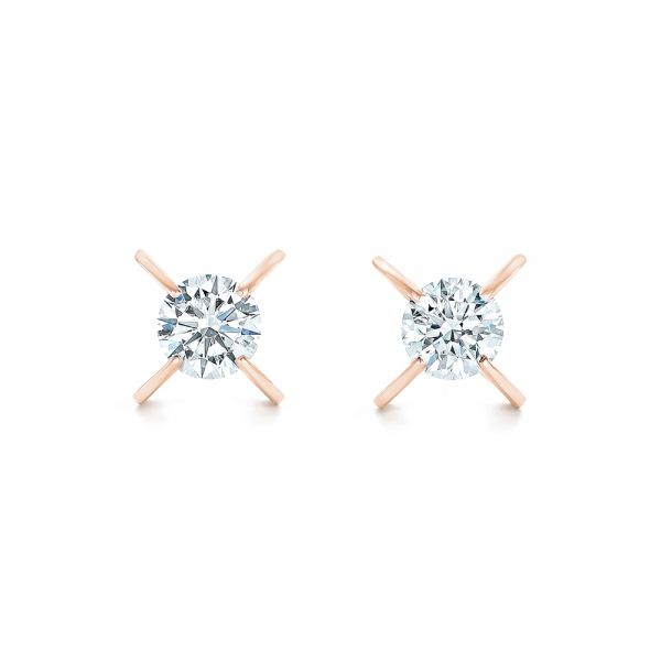 14K White Gold Solitaire Diamond Earrings Pressure Set Diamond Earring Stud  Gift