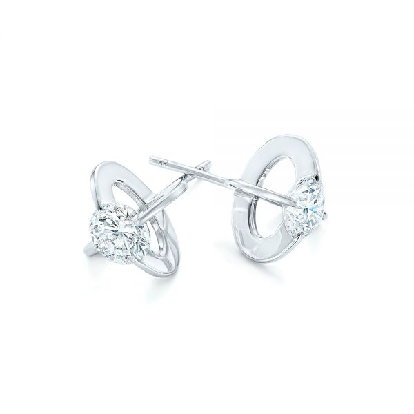 14k White Gold Custom Diamond Stud Earrings - Front View -  102793