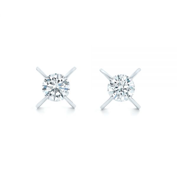  Platinum Platinum Custom Diamond Stud Earrings - Three-Quarter View -  102793