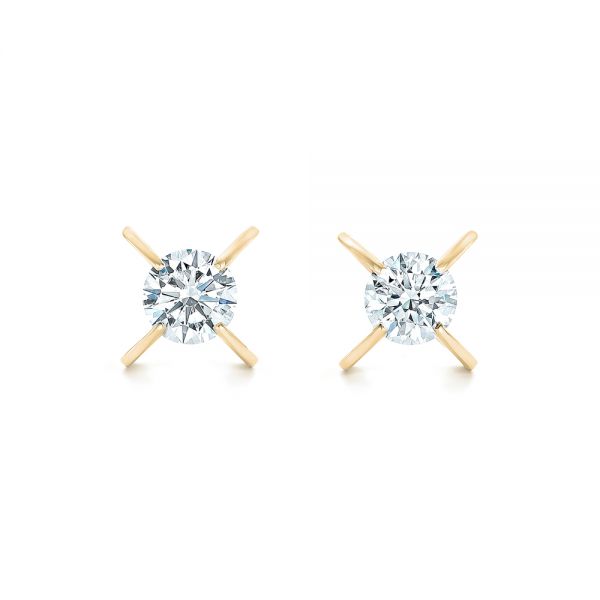 18k Yellow Gold 18k Yellow Gold Custom Diamond Stud Earrings - Three-Quarter View -  102793