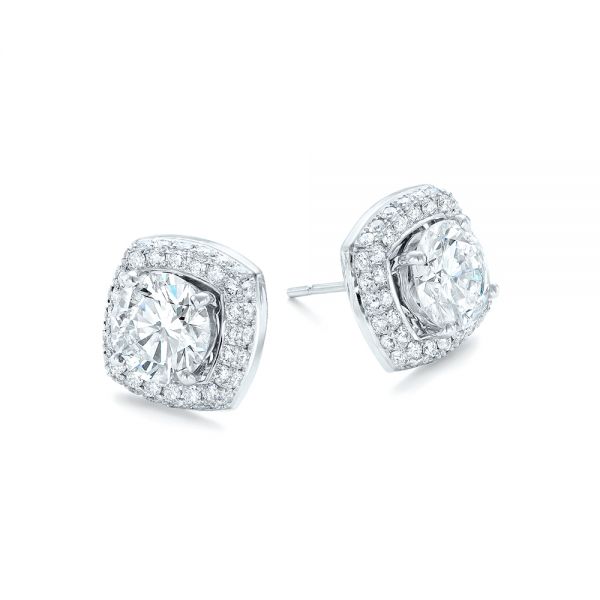 18k White Gold Custom Diamond Stud Jacket Earrings - Flat View - 103273