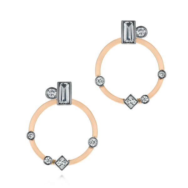 14k Rose Gold And 14K Gold 14k Rose Gold And 14K Gold Custom Diamond Studs With Two-tone Diamond Hoops - Three-Quarter View -  104211